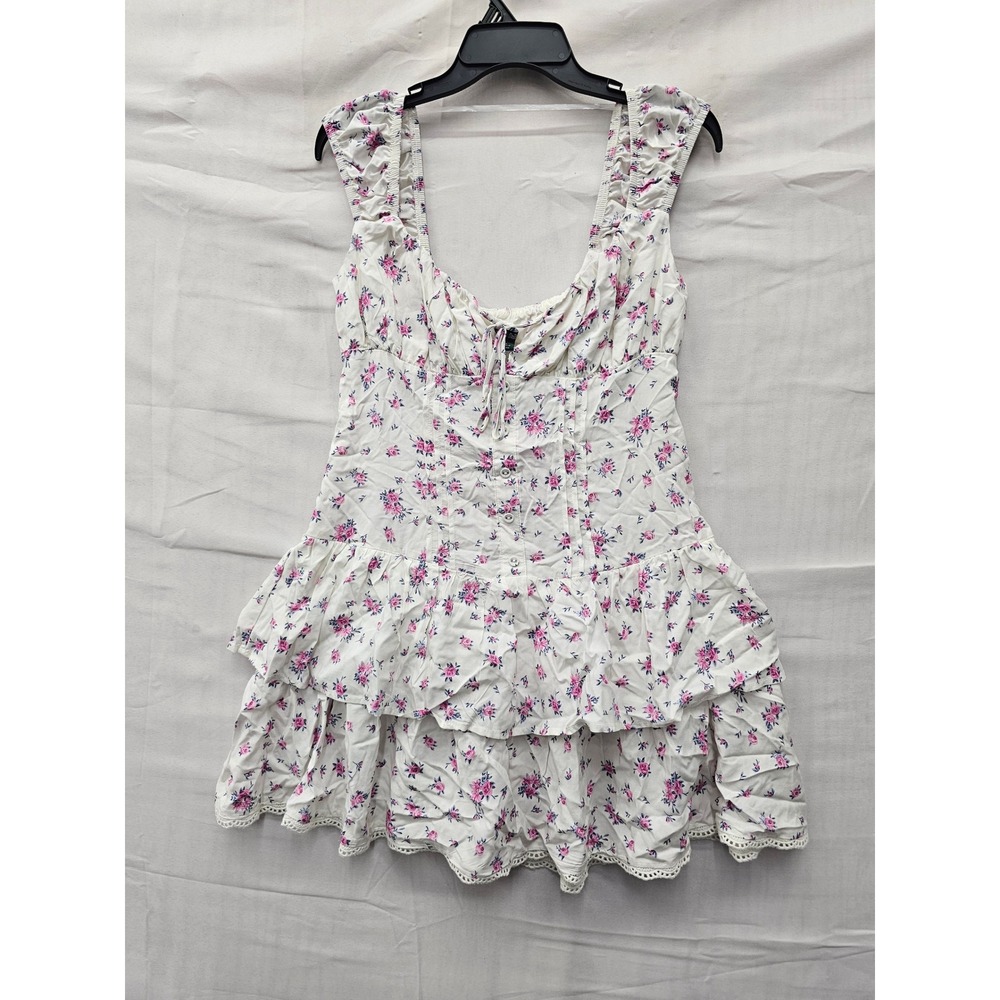 Wild Fable Womens Floral Ruffle Tiered Mini Dress White Rayon Casual Size Small